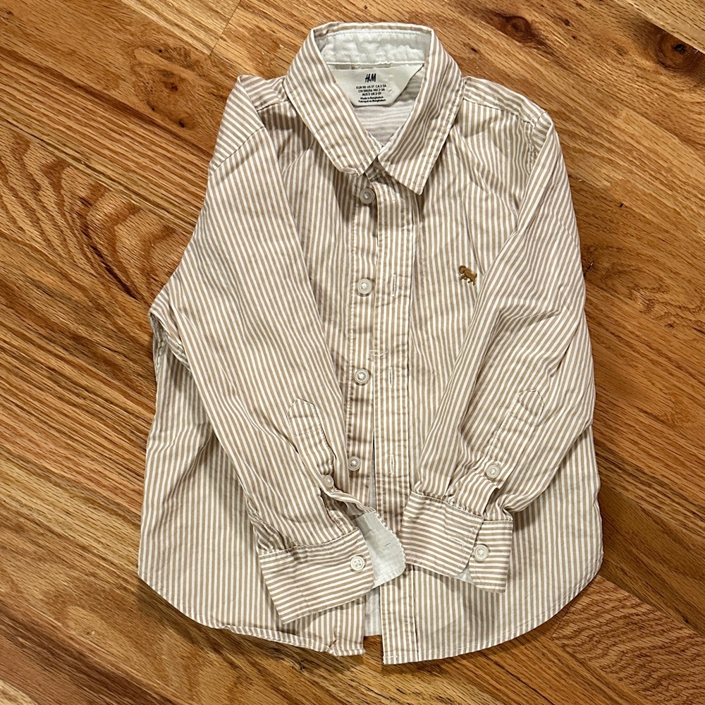 H&M 3T Tan and Cream Striped Button-Down Shirt
